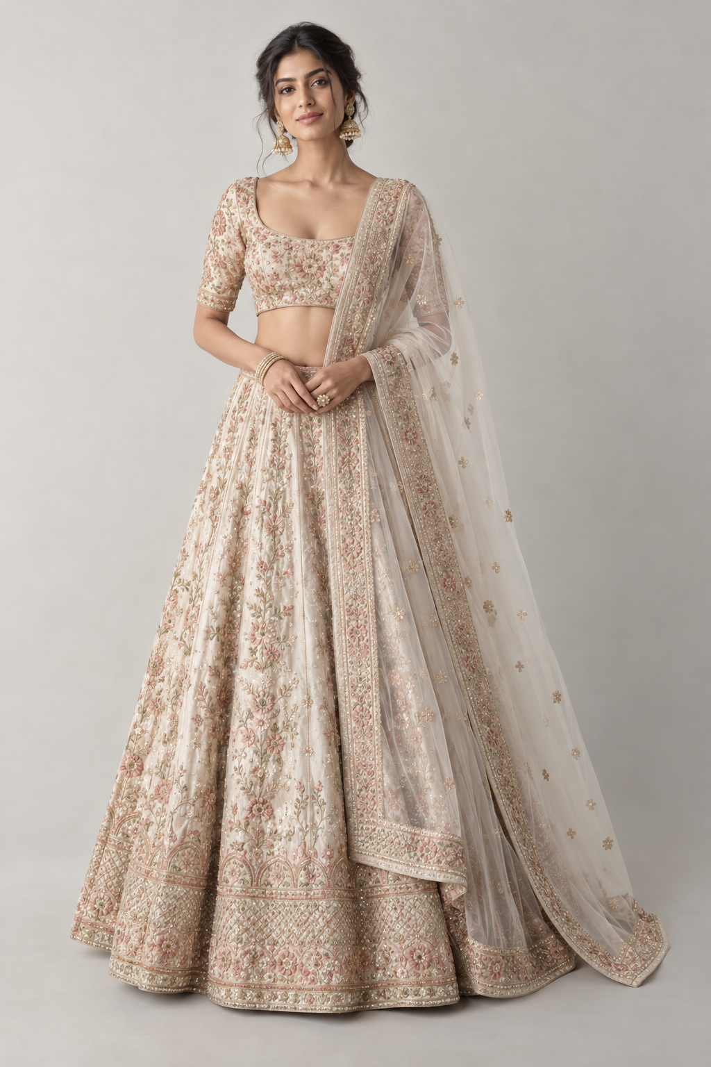 Ivory embroidered bridal lehenga
